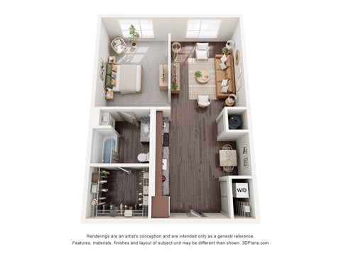 Floor plan for 1 bed, 1 bath, 745 sqft